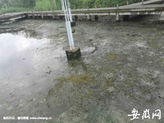 翡翠湖放水后，水位下降。