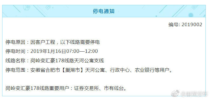 停电通知 近期巢湖这些地方要停电