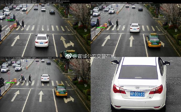 宣城曝光不禮讓斑馬線車輛 車牌號清晰可見