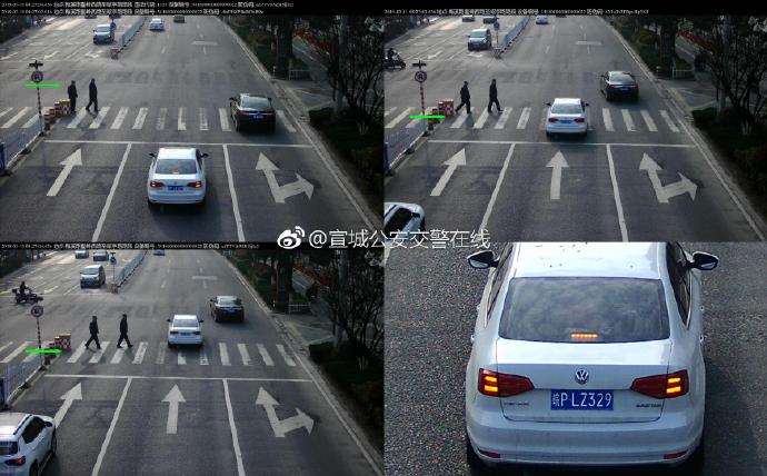宣城曝光不禮讓斑馬線車輛 車牌號清晰可見