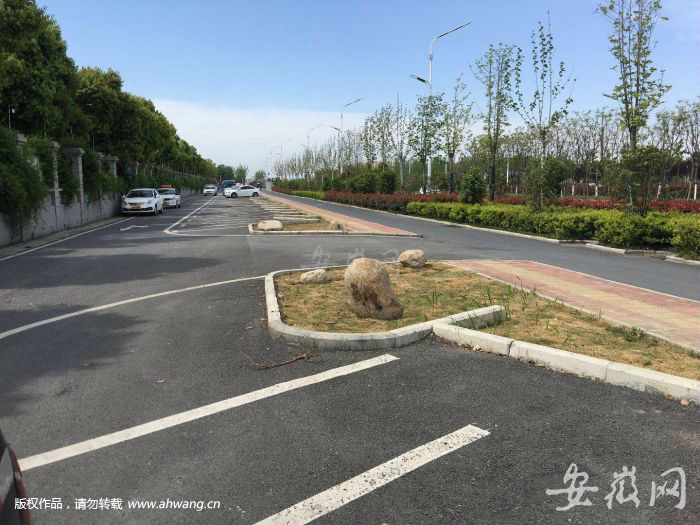 景觀石當起草坪“衛兵”。