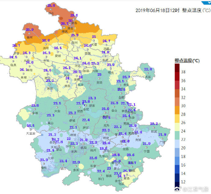 安徽降水實況：雨仍持續 全省大部氣溫不足25℃