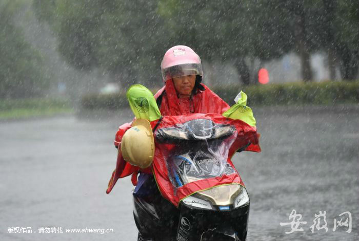 合肥市區雷聲轟鳴 暴雨如注