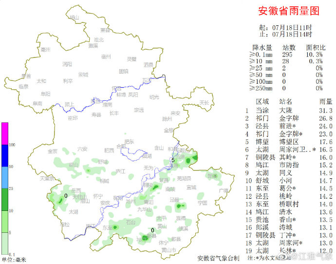 六安蕪湖銅陵池州宣城黃山等地或迎局地短時強降水