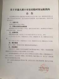 東至大渡口至安慶臨時客運航線1月18日開通