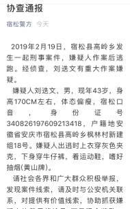 宿松一刑事案嫌犯作案后逃跑   警方懸賞萬元緝兇