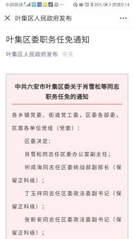 六安市葉集區委發布肖雪松等同志職務任免通知 