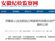 侵吞案件执行费  灵璧法院原审判员韩永金被“双开”