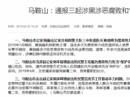 馬鞍山：通報三起涉黑涉惡腐敗和“保護傘”問題