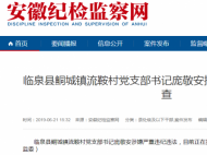 临泉县鲖城镇流鞍村党支部书记庞敬安接受审查调查