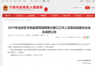 六安金安區(qū)市監(jiān)局招聘登記窗口工作人員面試成績(jī)及合成總成績(jī)發(fā)布