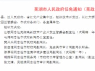 蕪湖發(fā)布一批干部任免通知 張自道任市財政局副局長