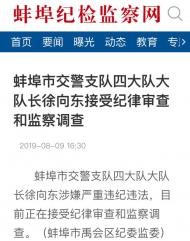 蚌埠一交警大隊長接受紀律審查和監察調查