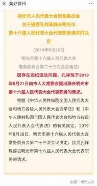 因存在違紀違法問題 明光一人大代表辭去職務