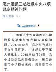 亳州通報三起違反中央八項規定精神問題