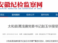 太和县清浅镇党委书记赵玉华接受审查调查