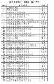 六安市民營(yíng)經(jīng)濟(jì)行業(yè)排序名單公示