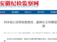 利辛县公安局副局长王纯青接受审查调查