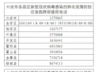 六安市發(fā)布全市各地疫情防控應急指揮部值班電話及醫(yī)療機構名單