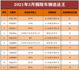 铜陵交警曝光2021年3月份车辆违法王、超速王