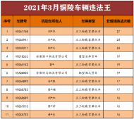 銅陵交警曝光2021年3月份車輛違法王、超速王