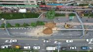 合肥蒙城路綠化帶塌陷續：現場填充黃沙 原因還要勘查