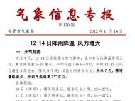 合肥11月12-14日有大風降溫降雨天氣  平均氣溫下降6～8℃