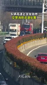 车辆高速上突发自燃 交警消防迅速处置