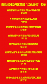 安徽巢湖經開區首屆“紅色匠領”名單揭曉
