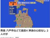 日本青森县近海发生5.8级地震致2人伤 对核电站影响仍在确认