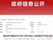 亳州市将于12月29日开展增雨作业