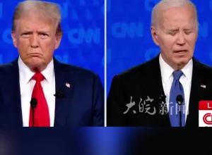 拜登在辩论中突然大脑宕机不知所云，特朗普歪头抿嘴紧盯