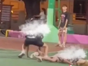 男孩在籃球場上飛腳踹倒女孩，廣東揭陽公安通報