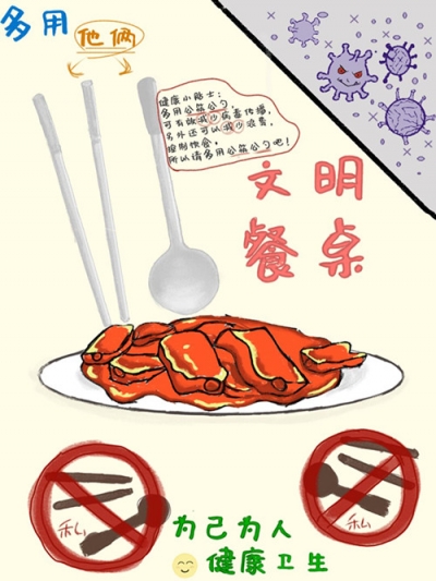 公勺公筷 文明用餐 健康生活——皖西中学学生参加文明办举办的公益广告宣传活动