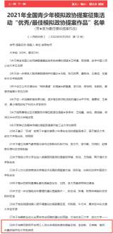 安徽师范大学学子在2021年全国青少年模拟政协提案征集活动中获佳绩 